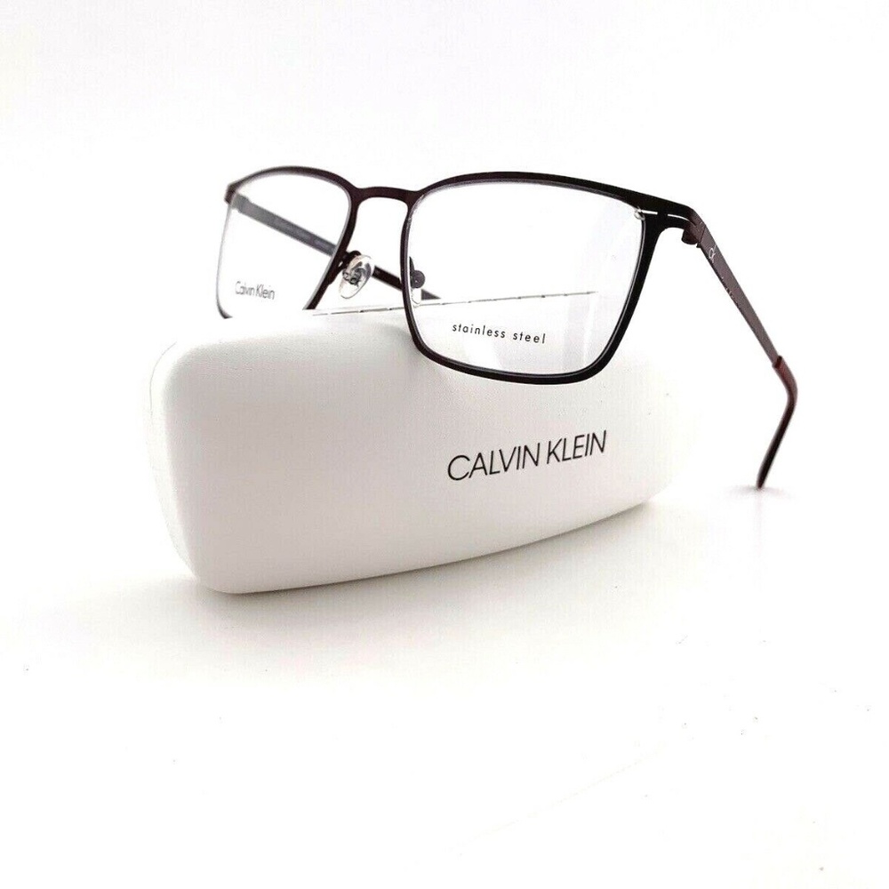 New Calvin Klein Frames Unisex Stainless Steel Matte Burgundy 54 19 140 Glasses